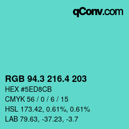 カラーコード: RGB 94.3 216.4 203 | qconv.com