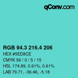 カラーコード: RGB 94.3 216.4 206 | qconv.com