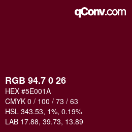カラーコード: RGB 94.7 0 26 | qconv.com