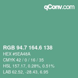 カラーコード: RGB 94.7 164.6 138 | qconv.com