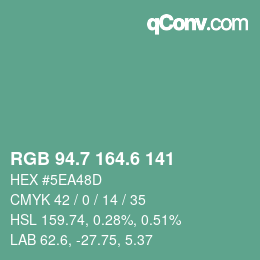 カラーコード: RGB 94.7 164.6 141 | qconv.com