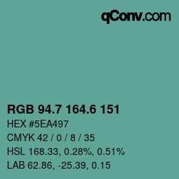 カラーコード: RGB 94.7 164.6 151 | qconv.com