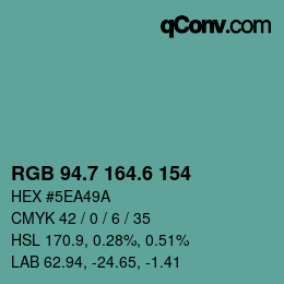 カラーコード: RGB 94.7 164.6 154 | qconv.com