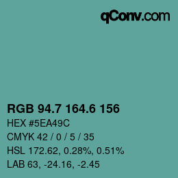 カラーコード: RGB 94.7 164.6 156 | qconv.com