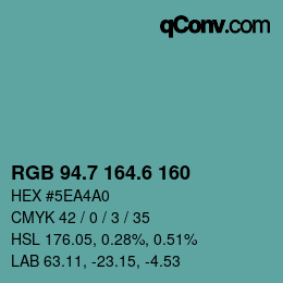 カラーコード: RGB 94.7 164.6 160 | qconv.com