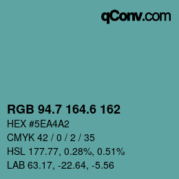 カラーコード: RGB 94.7 164.6 162 | qconv.com