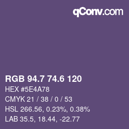 カラーコード: RGB 94.7 74.6 120 | qconv.com
