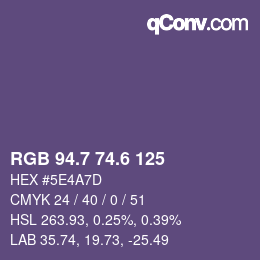 カラーコード: RGB 94.7 74.6 125 | qconv.com
