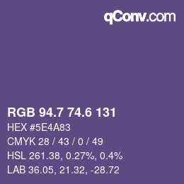 カラーコード: RGB 94.7 74.6 131 | qconv.com