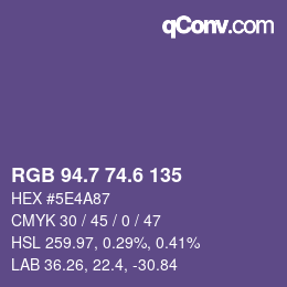 カラーコード: RGB 94.7 74.6 135 | qconv.com