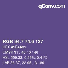 カラーコード: RGB 94.7 74.6 137 | qconv.com