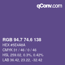 カラーコード: RGB 94.7 74.6 138 | qconv.com