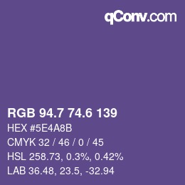 カラーコード: RGB 94.7 74.6 139 | qconv.com