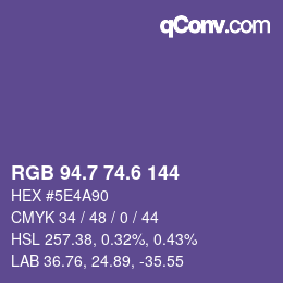 カラーコード: RGB 94.7 74.6 144 | qconv.com