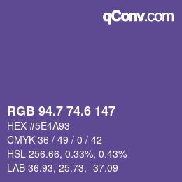 カラーコード: RGB 94.7 74.6 147 | qconv.com