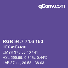 カラーコード: RGB 94.7 74.6 150 | qconv.com