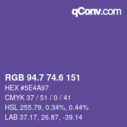 カラーコード: RGB 94.7 74.6 151 | qconv.com