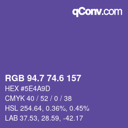 カラーコード: RGB 94.7 74.6 157 | qconv.com