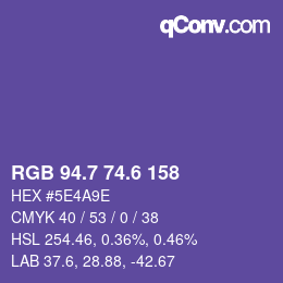カラーコード: RGB 94.7 74.6 158 | qconv.com