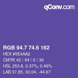 カラーコード: RGB 94.7 74.6 162 | qconv.com