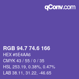 カラーコード: RGB 94.7 74.6 166 | qconv.com