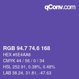 カラーコード: RGB 94.7 74.6 168 | qconv.com