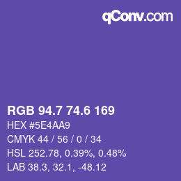 カラーコード: RGB 94.7 74.6 169 | qconv.com