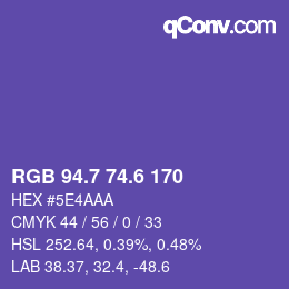 カラーコード: RGB 94.7 74.6 170 | qconv.com