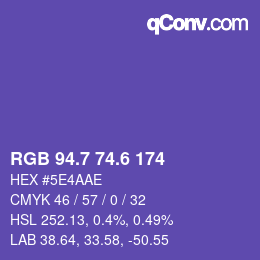 カラーコード: RGB 94.7 74.6 174 | qconv.com