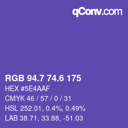 カラーコード: RGB 94.7 74.6 175 | qconv.com