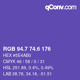 カラーコード: RGB 94.7 74.6 176 | qconv.com
