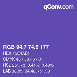 カラーコード: RGB 94.7 74.6 177 | qconv.com