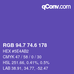 カラーコード: RGB 94.7 74.6 178 | qconv.com