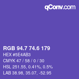 カラーコード: RGB 94.7 74.6 179 | qconv.com