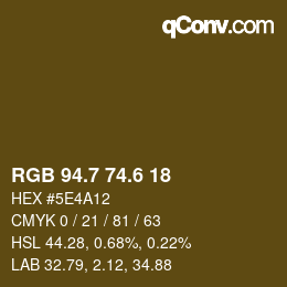 カラーコード: RGB 94.7 74.6 18 | qconv.com