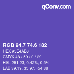 カラーコード: RGB 94.7 74.6 182 | qconv.com