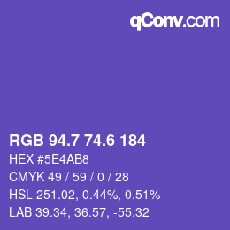 カラーコード: RGB 94.7 74.6 184 | qconv.com