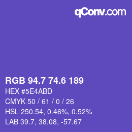 カラーコード: RGB 94.7 74.6 189 | qconv.com
