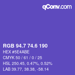 カラーコード: RGB 94.7 74.6 190 | qconv.com
