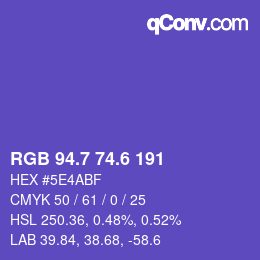 カラーコード: RGB 94.7 74.6 191 | qconv.com