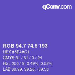 カラーコード: RGB 94.7 74.6 193 | qconv.com