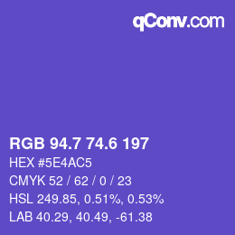カラーコード: RGB 94.7 74.6 197 | qconv.com