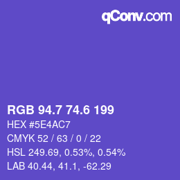 カラーコード: RGB 94.7 74.6 199 | qconv.com