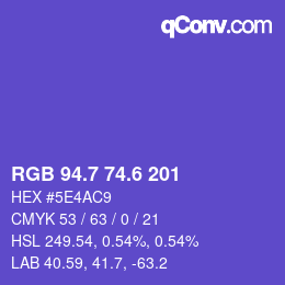 カラーコード: RGB 94.7 74.6 201 | qconv.com