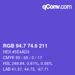 カラーコード: RGB 94.7 74.6 211 | qconv.com