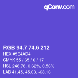 カラーコード: RGB 94.7 74.6 212 | qconv.com