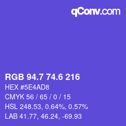 カラーコード: RGB 94.7 74.6 216 | qconv.com