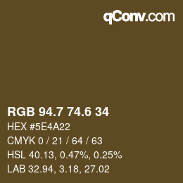 カラーコード: RGB 94.7 74.6 34 | qconv.com