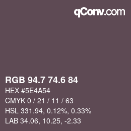 カラーコード: RGB 94.7 74.6 84 | qconv.com