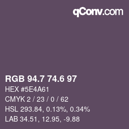 カラーコード: RGB 94.7 74.6 97 | qconv.com